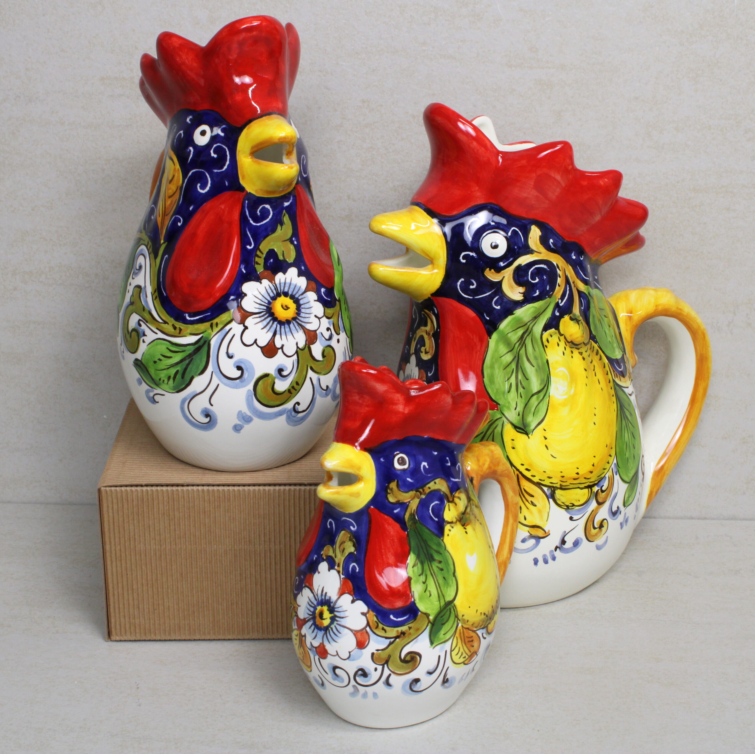 Brocca Gallo in ceramica decorata a mano "Limone Blu"