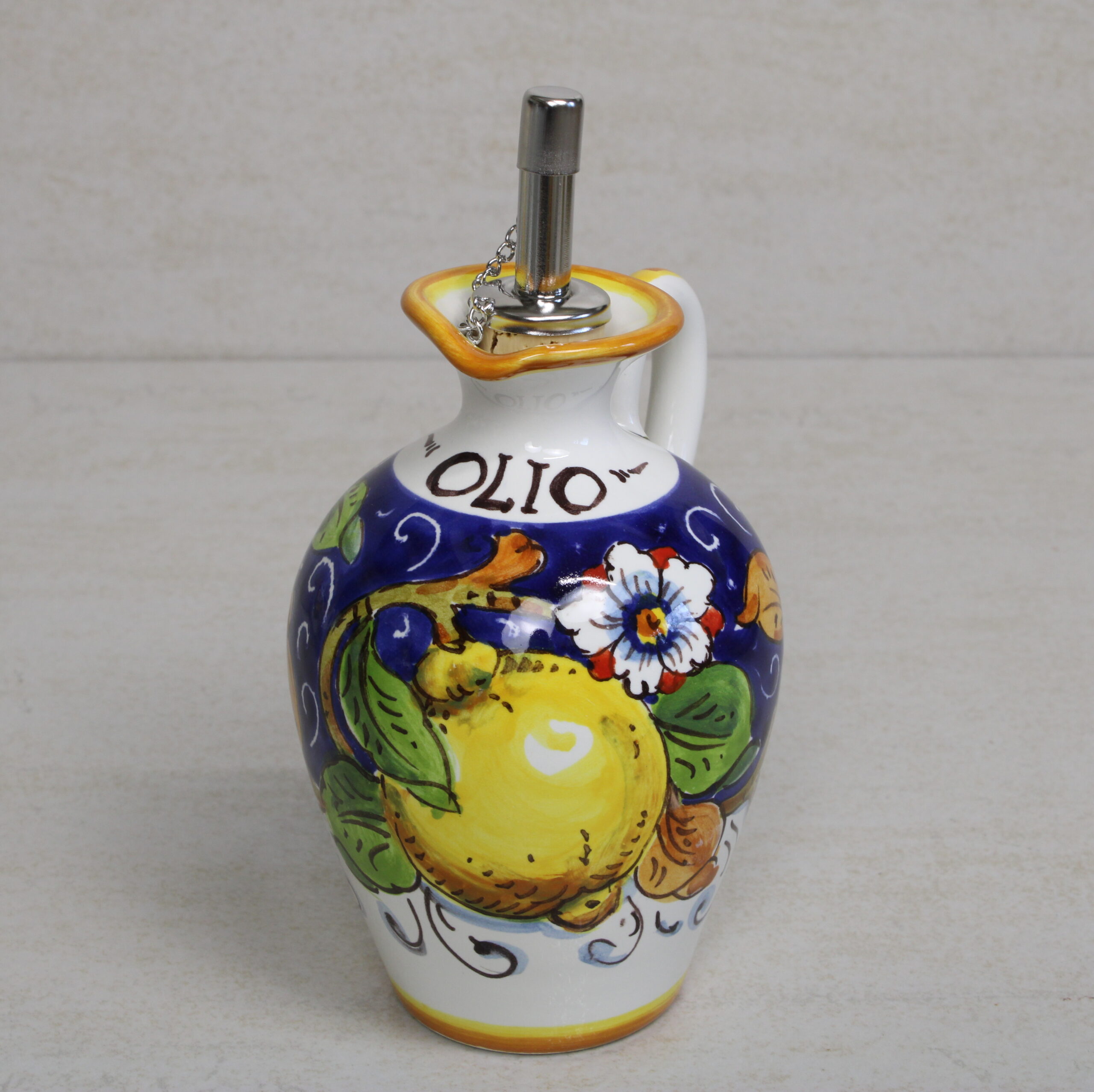 Oliera Ampollina in ceramica decorata a mano "Limone Blu"