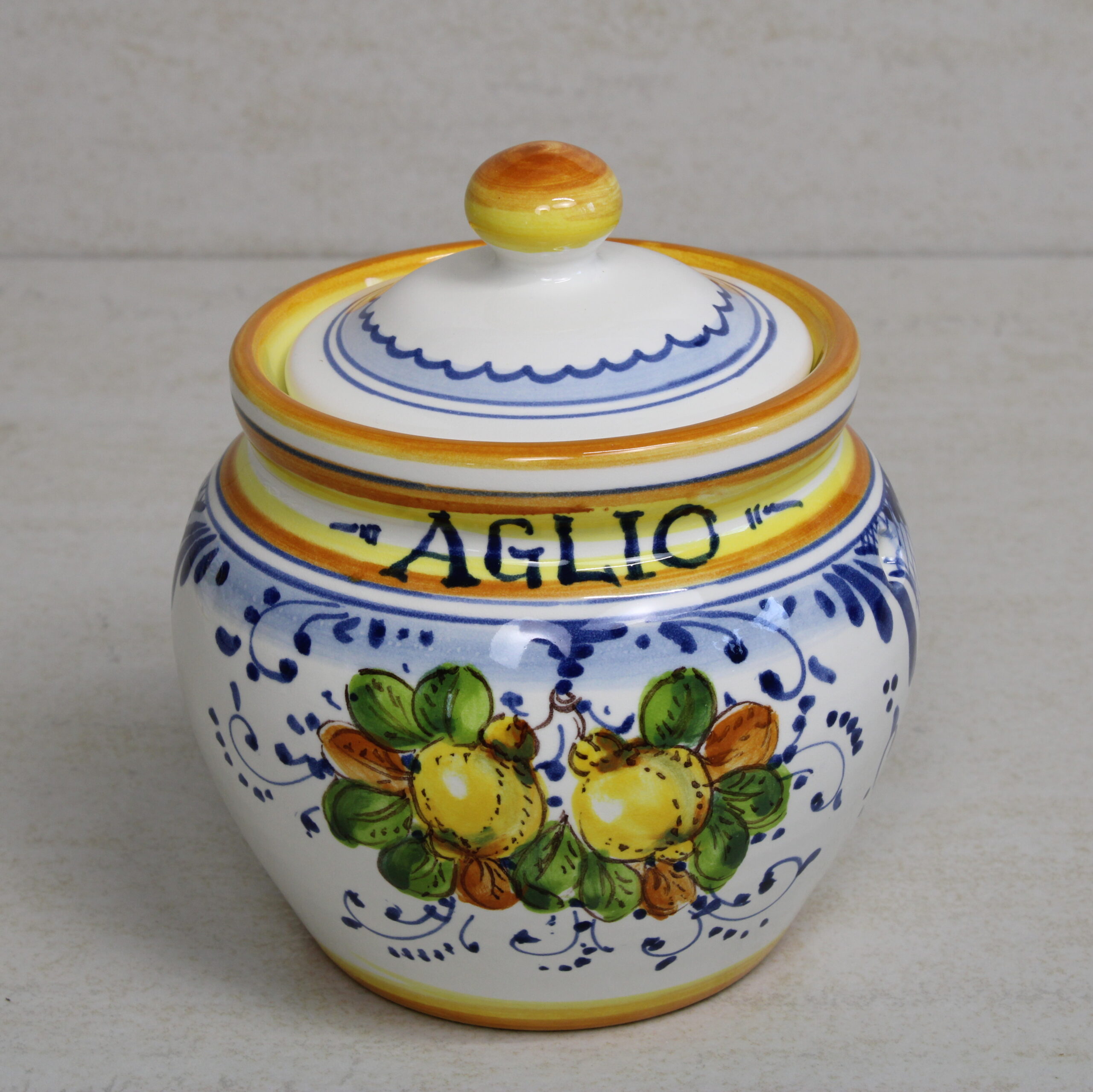 Barattolo Portaaglio in ceramica decorata a mano "Limoncini"