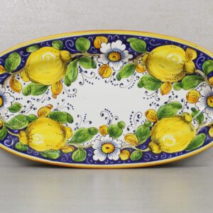 Vassoio Ovale in ceramica decorato a mano "Limone Blu"