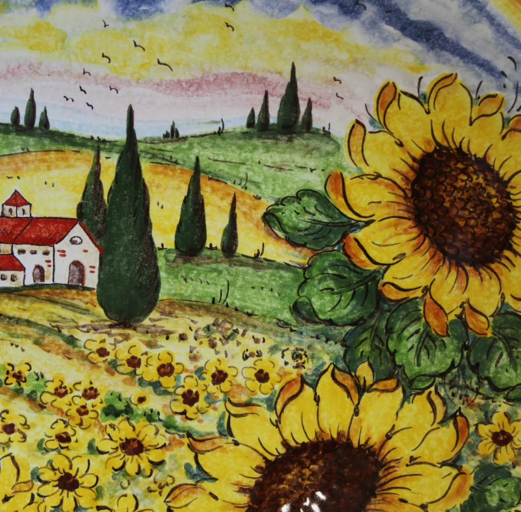 Ceramiche Borgioli tuscan landscape with sunflowers 